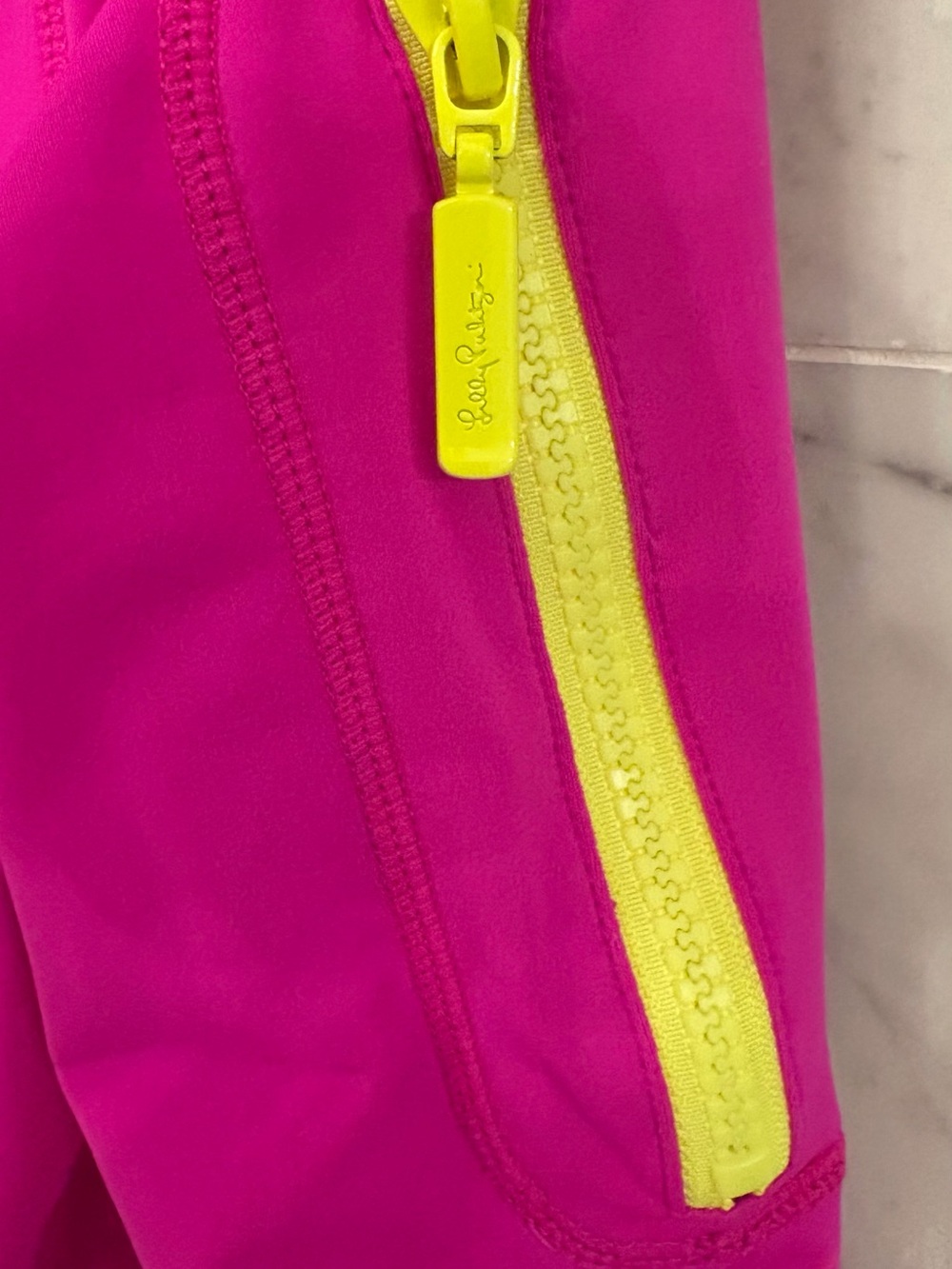 Lilly Pulitzer Hot Pink Long-Sleeve Active Zip Top with Neon Yellow Zipper - Picture 5 of 9